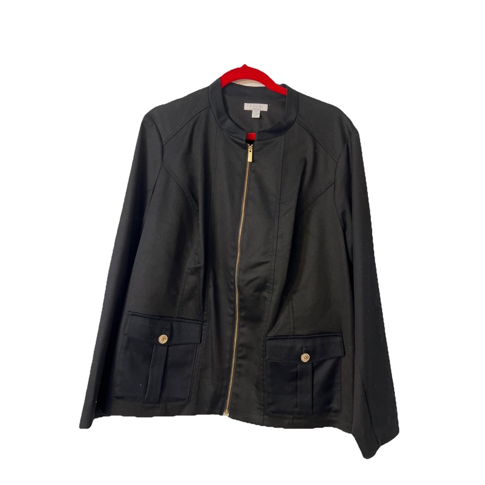 New $109 Charter Club Blazer Jacket Zip Up Black w/Gold Buttons Sz 16W